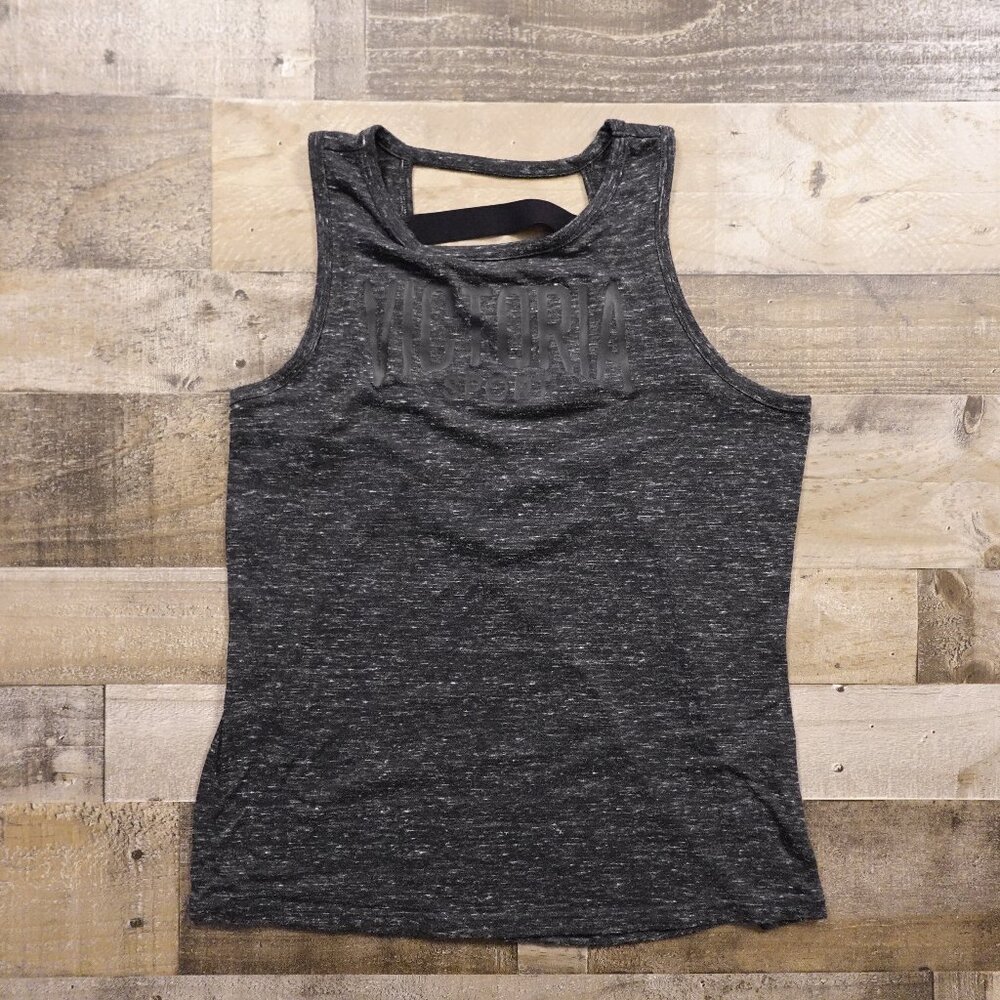 Victoria Sport Open Back Tank Top Women’s Size Large Black Heather Cutout Active